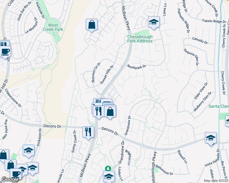 map of restaurants, bars, coffee shops, grocery stores, and more near 27823 Silverton Court in Santa Clarita