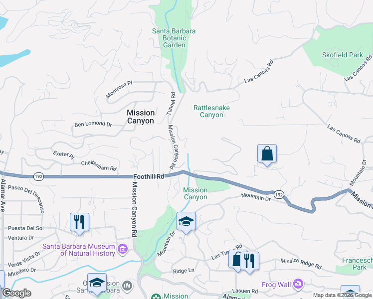 map of restaurants, bars, coffee shops, grocery stores, and more near 930 Andante Road in Santa Barbara