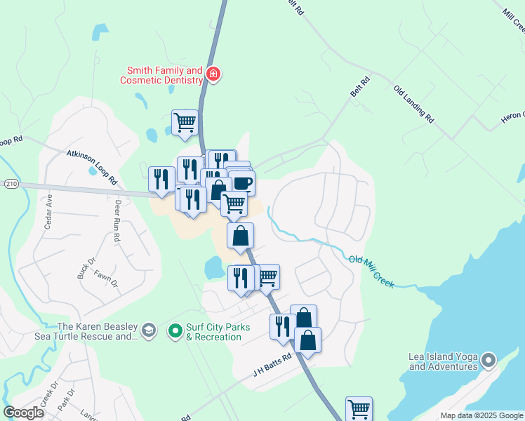 map of restaurants, bars, coffee shops, grocery stores, and more near 300 Gateway Condos Drive in Surf City