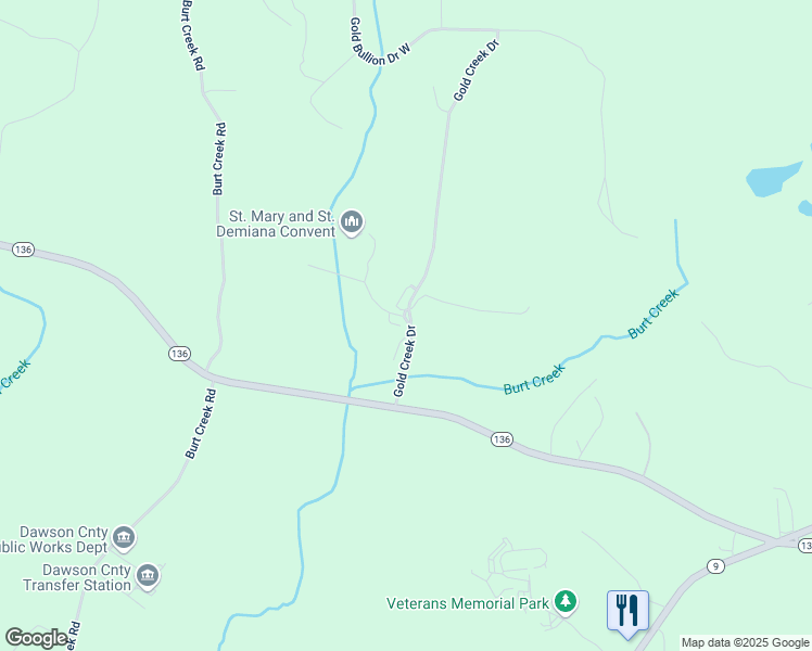 map of restaurants, bars, coffee shops, grocery stores, and more near 15 Village Drive in Dawsonville
