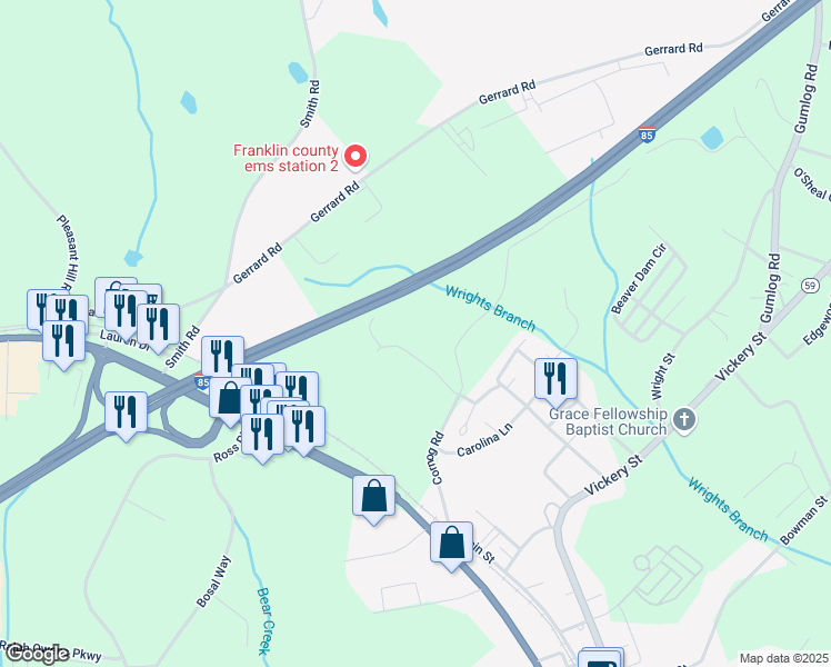 map of restaurants, bars, coffee shops, grocery stores, and more near 23 Robin Lane in Lavonia
