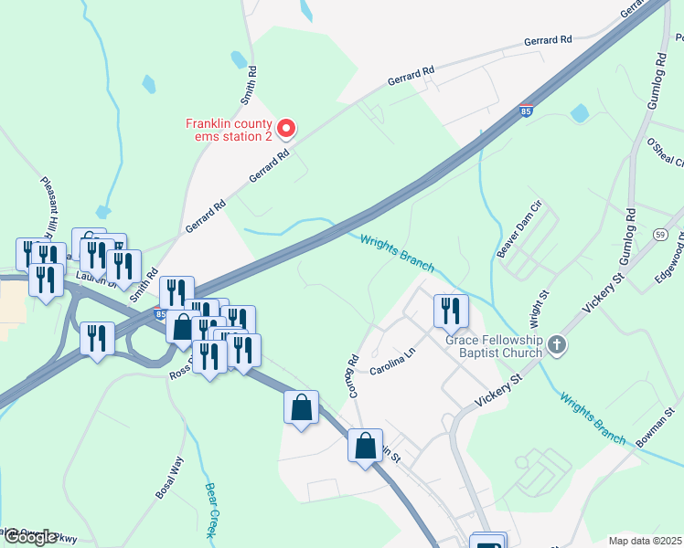 map of restaurants, bars, coffee shops, grocery stores, and more near 23 Robin Lane in Lavonia