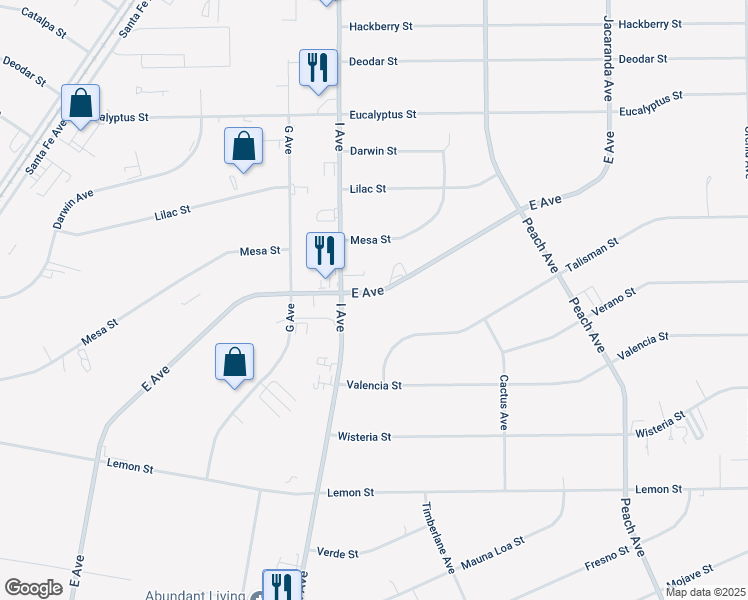 map of restaurants, bars, coffee shops, grocery stores, and more near 10903 E Avenue in Hesperia