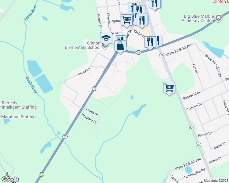 map of restaurants, bars, coffee shops, grocery stores, and more near 1321 South Broad Street in Clinton