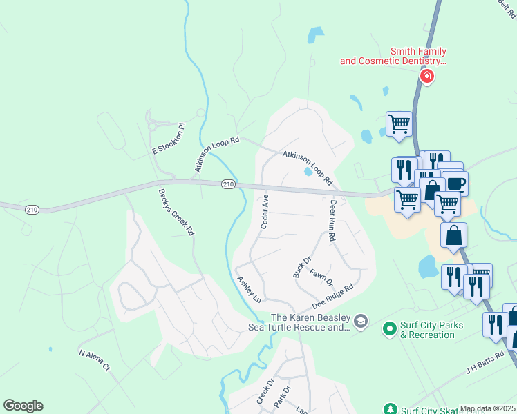 map of restaurants, bars, coffee shops, grocery stores, and more near 106 Cedar Avenue in Hampstead