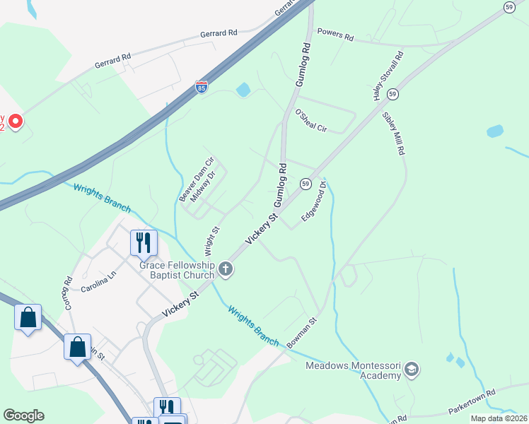 map of restaurants, bars, coffee shops, grocery stores, and more near 15 Gumlog Road in Lavonia