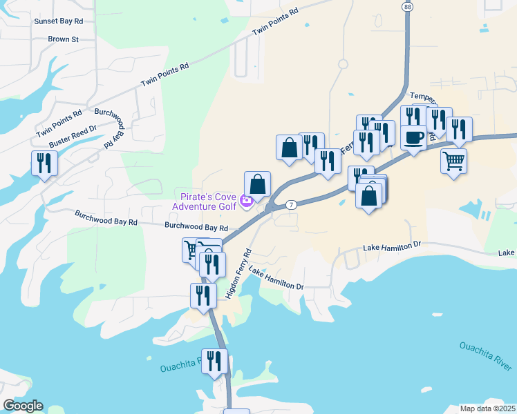 map of restaurants, bars, coffee shops, grocery stores, and more near 4600 Central Avenue in Hot Springs