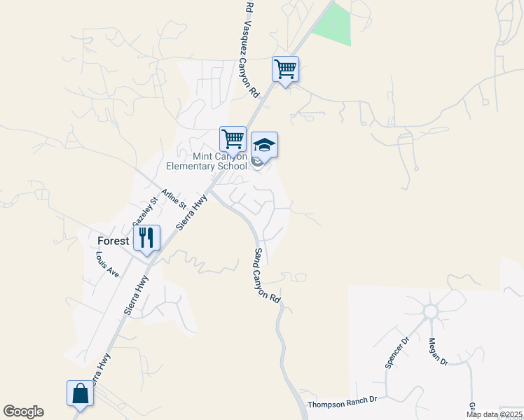 map of restaurants, bars, coffee shops, grocery stores, and more near 30000 Sand Canyon Road in Los Angeles County