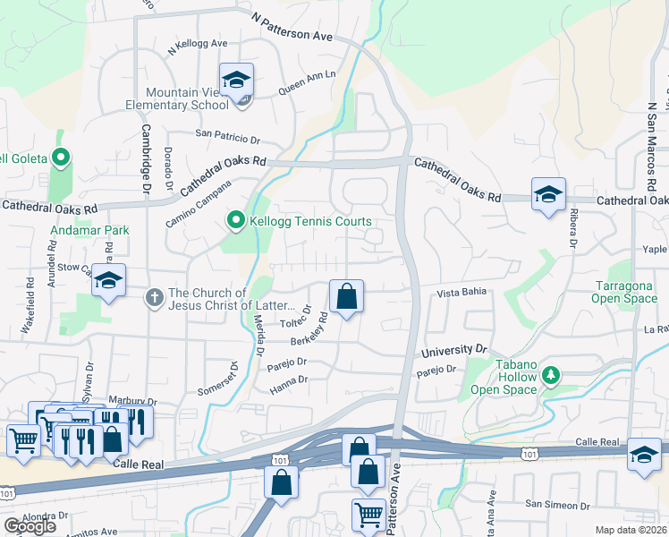 map of restaurants, bars, coffee shops, grocery stores, and more near 5440 Tree Farm Lane in Santa Barbara