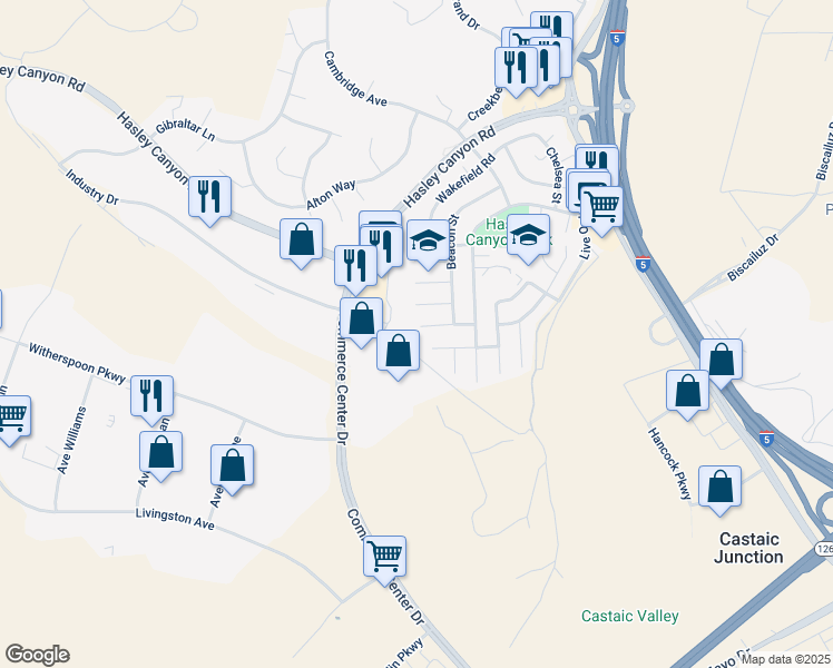 map of restaurants, bars, coffee shops, grocery stores, and more near 28040 Concord Avenue in Castaic