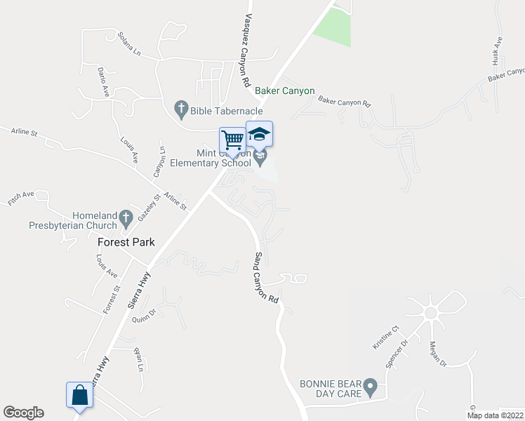 map of restaurants, bars, coffee shops, grocery stores, and more near 30000 Sand Canyon Road in Los Angeles County