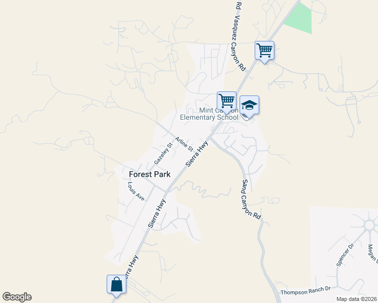 map of restaurants, bars, coffee shops, grocery stores, and more near 16505 Sierra Highway in Los Angeles County