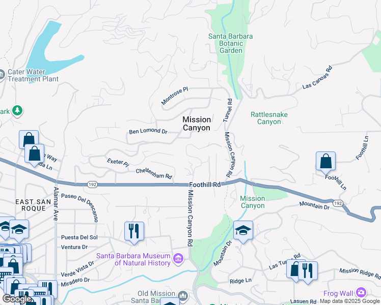 map of restaurants, bars, coffee shops, grocery stores, and more near 930 Tornoe Road in Santa Barbara