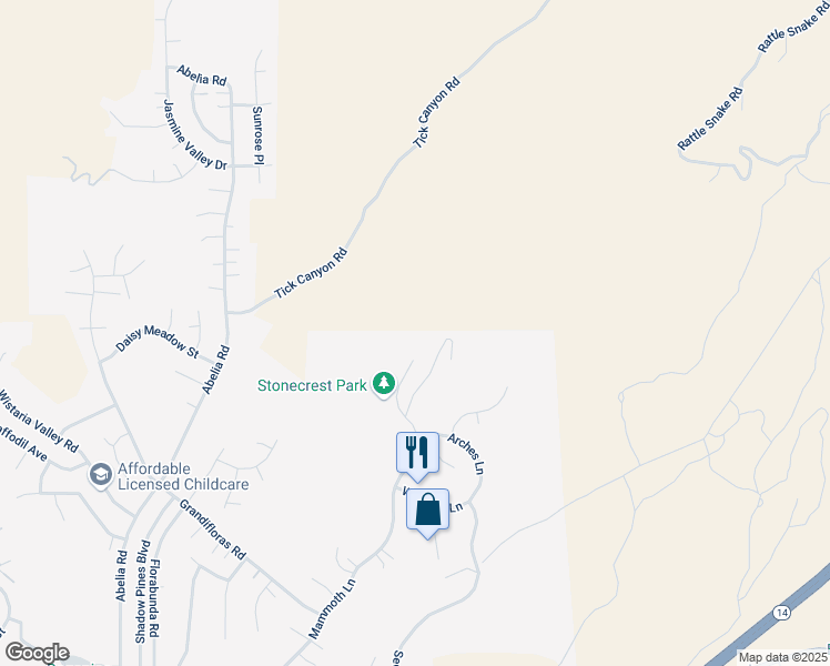 map of restaurants, bars, coffee shops, grocery stores, and more near 29799 Mammoth Lane in Santa Clarita