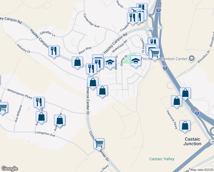 map of restaurants, bars, coffee shops, grocery stores, and more near 28040 Concord Avenue in Castaic
