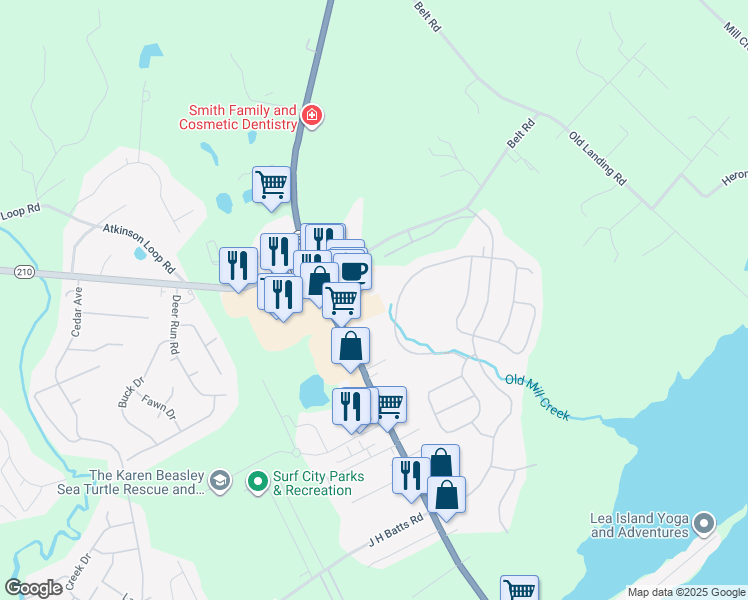 map of restaurants, bars, coffee shops, grocery stores, and more near 200 Gateway Condos Drive in Surf City
