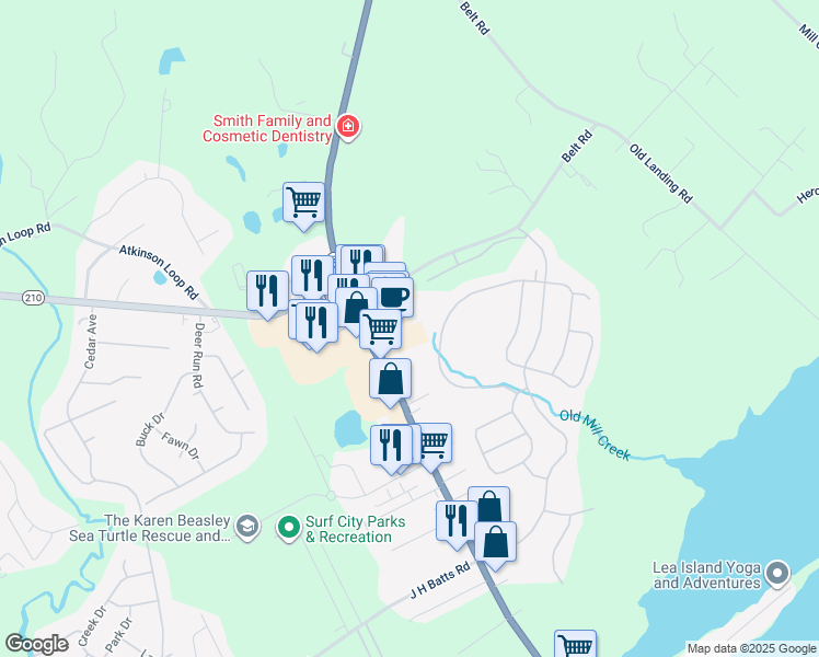 map of restaurants, bars, coffee shops, grocery stores, and more near 200 Gateway Condos Drive in Surf City