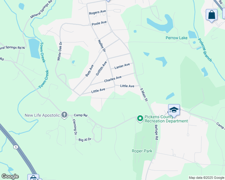map of restaurants, bars, coffee shops, grocery stores, and more near 230 Little Avenue in Jasper