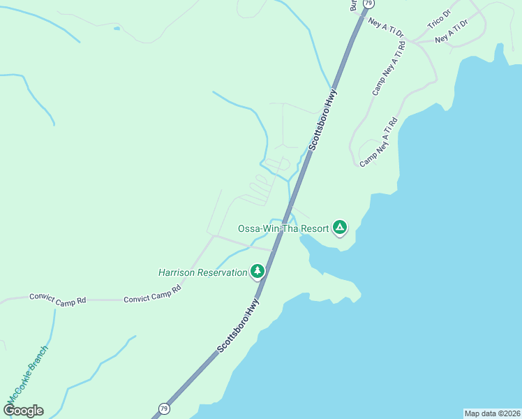 map of restaurants, bars, coffee shops, grocery stores, and more near 6 Convict Camp Road in Guntersville