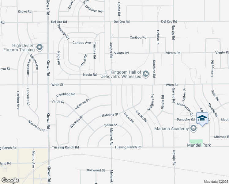 map of restaurants, bars, coffee shops, grocery stores, and more near 10856 Jamul Road in Apple Valley