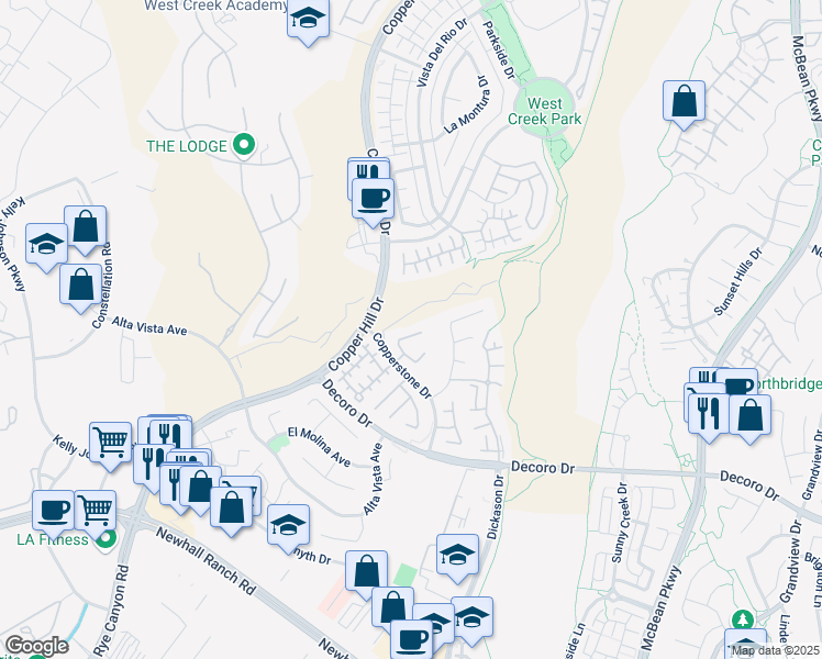 map of restaurants, bars, coffee shops, grocery stores, and more near 24319 Astor Racing Court in Los Angeles County