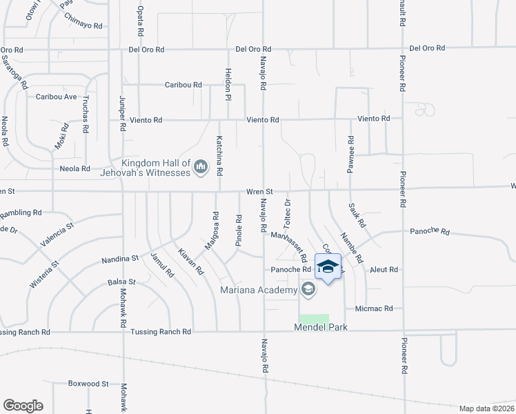 map of restaurants, bars, coffee shops, grocery stores, and more near 10852 Navajo Road in Apple Valley