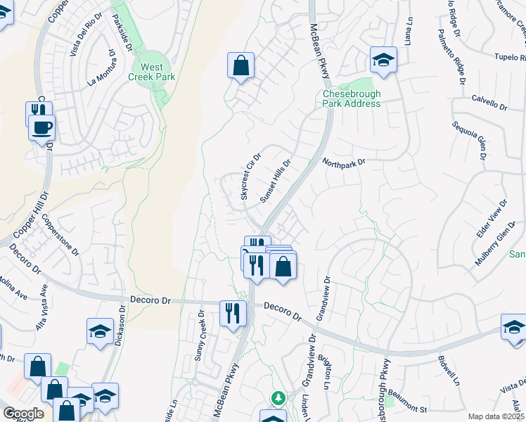 map of restaurants, bars, coffee shops, grocery stores, and more near 23809 Woodpark Court in Santa Clarita