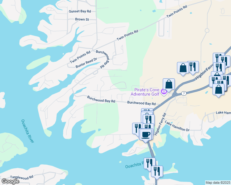 map of restaurants, bars, coffee shops, grocery stores, and more near 108 Creekview Court in Hot Springs
