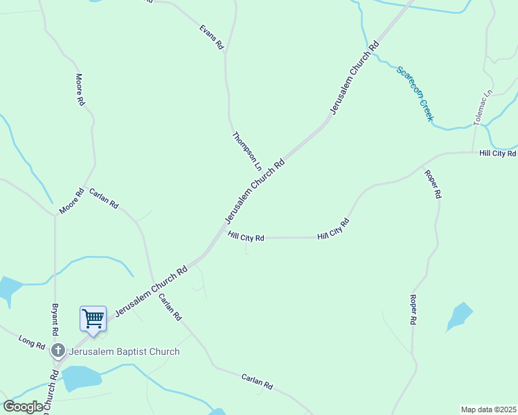 map of restaurants, bars, coffee shops, grocery stores, and more near 2203 Jerusalem Church Road in Jasper