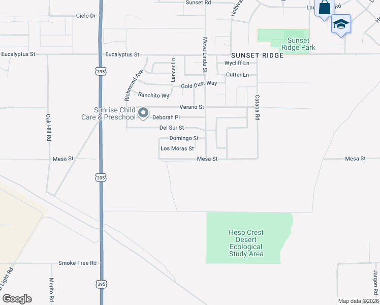 map of restaurants, bars, coffee shops, grocery stores, and more near 12469 Los Moras Street in Victorville