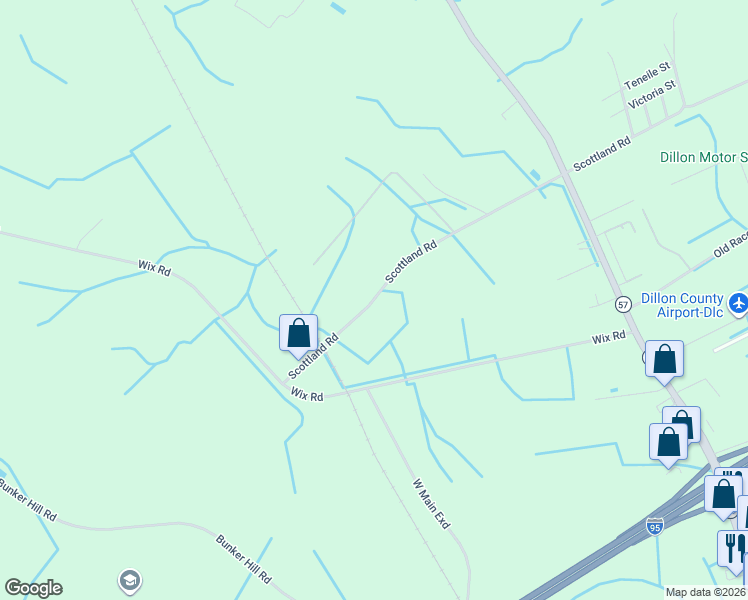 map of restaurants, bars, coffee shops, grocery stores, and more near 780 Scottland Road in Dillon