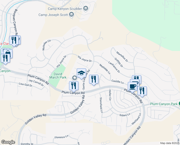 map of restaurants, bars, coffee shops, grocery stores, and more near 28412 Santa Catarina Road in Santa Clarita