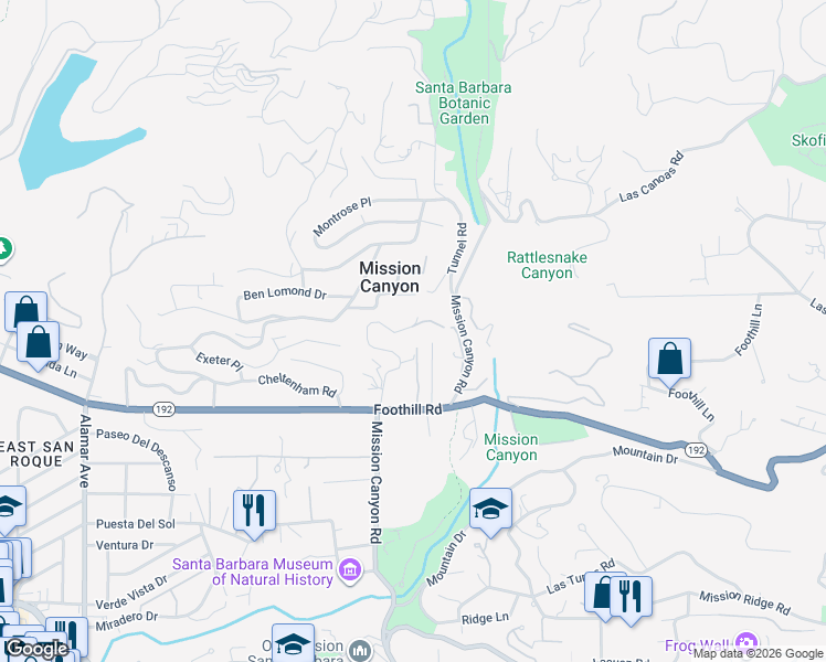 map of restaurants, bars, coffee shops, grocery stores, and more near 980 Tornoe Road in Santa Barbara