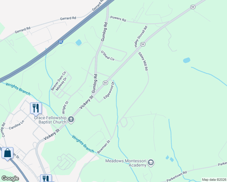 map of restaurants, bars, coffee shops, grocery stores, and more near 216 Edgewood Drive in Lavonia