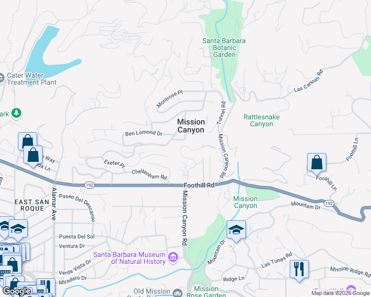 map of restaurants, bars, coffee shops, grocery stores, and more near 930 Tornoe Road in Santa Barbara