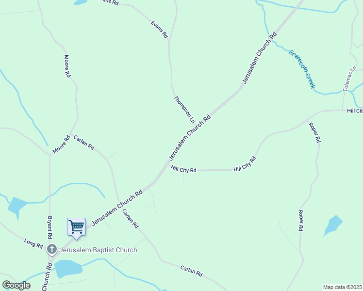 map of restaurants, bars, coffee shops, grocery stores, and more near 2203 Jerusalem Church Road in Jasper