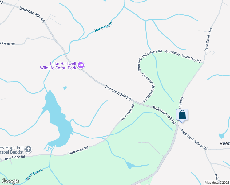 map of restaurants, bars, coffee shops, grocery stores, and more near Boleman Hill Road in Hartwell