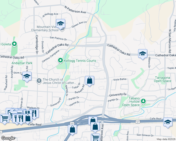 map of restaurants, bars, coffee shops, grocery stores, and more near 5440 Tree Farm Lane in Santa Barbara