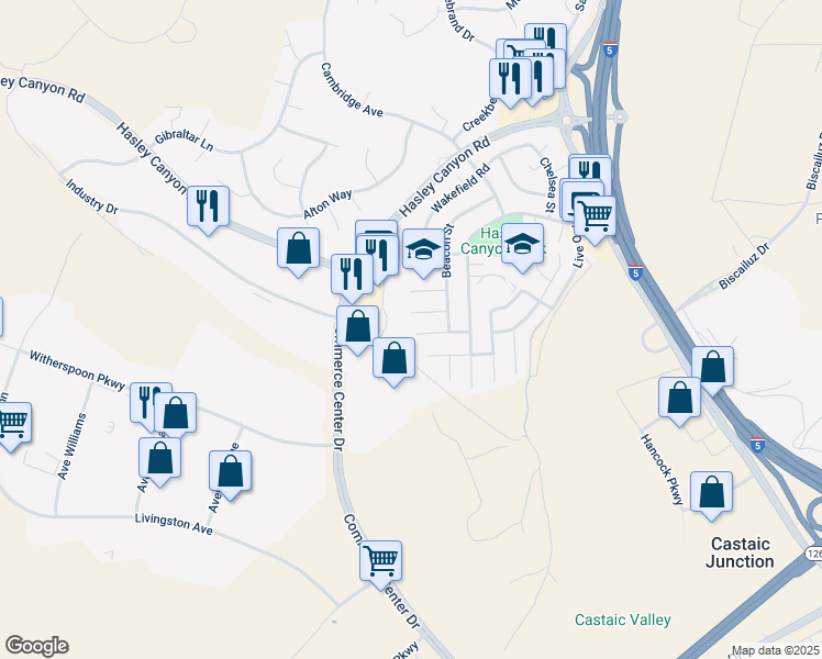 map of restaurants, bars, coffee shops, grocery stores, and more near 28041 Concord Avenue in Castaic