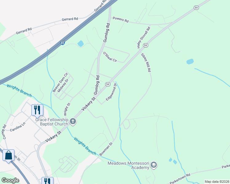 map of restaurants, bars, coffee shops, grocery stores, and more near 216 Edgewood Drive in Lavonia