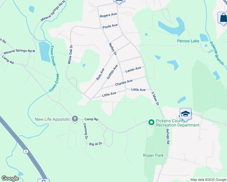 map of restaurants, bars, coffee shops, grocery stores, and more near 304 Little Avenue in Jasper