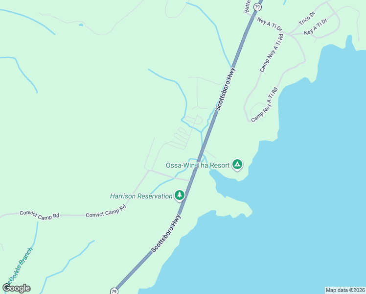 map of restaurants, bars, coffee shops, grocery stores, and more near 6 Convict Camp Road in Guntersville