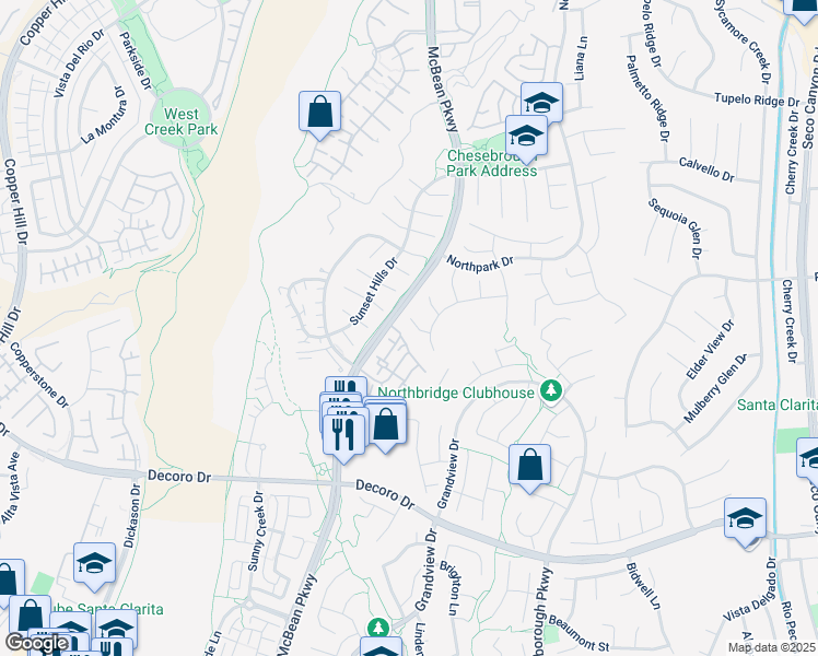 map of restaurants, bars, coffee shops, grocery stores, and more near 27823 Silverton Court in Santa Clarita