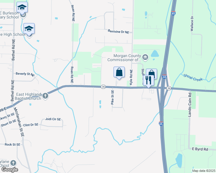 map of restaurants, bars, coffee shops, grocery stores, and more near 1416 Main Street East in Hartselle
