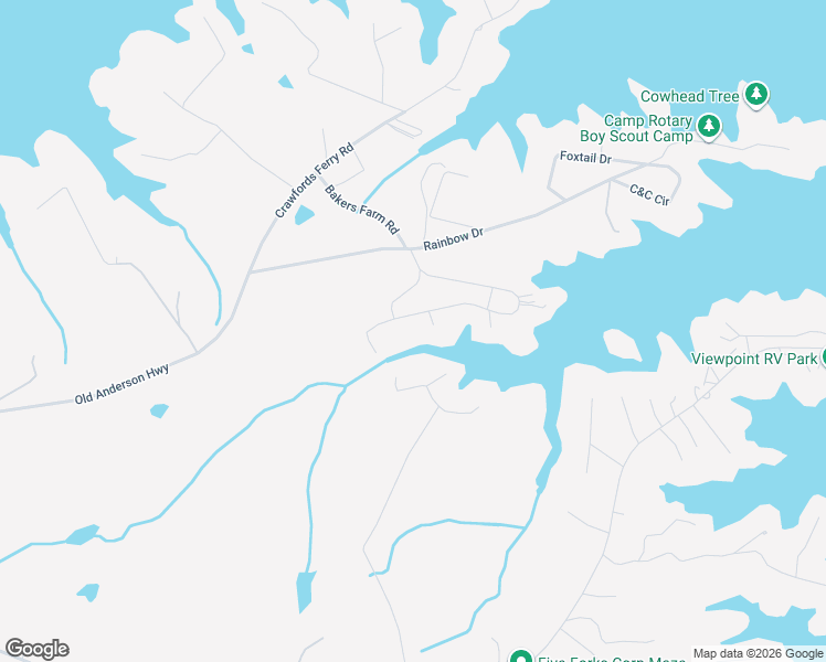 map of restaurants, bars, coffee shops, grocery stores, and more near 551 Lakeshore Circle in Hartwell