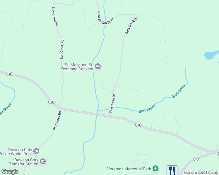 map of restaurants, bars, coffee shops, grocery stores, and more near 15 Village Drive in Dawsonville