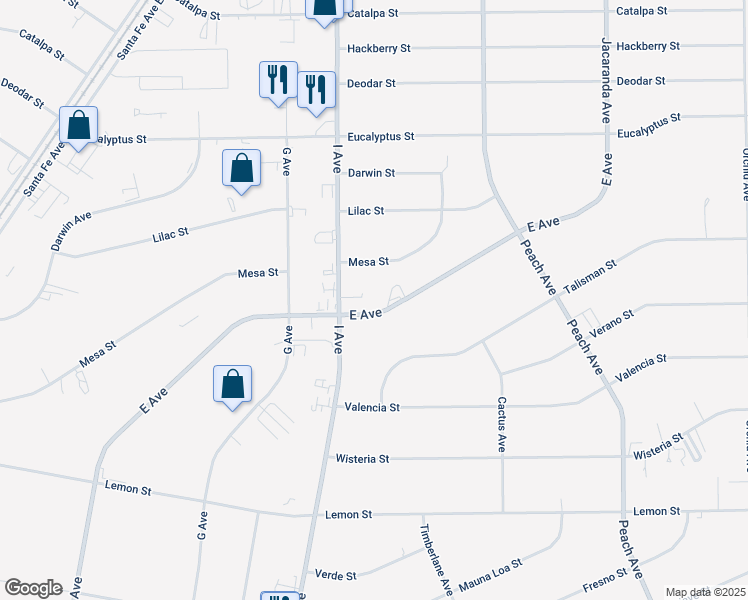 map of restaurants, bars, coffee shops, grocery stores, and more near 10903 E Avenue in Hesperia