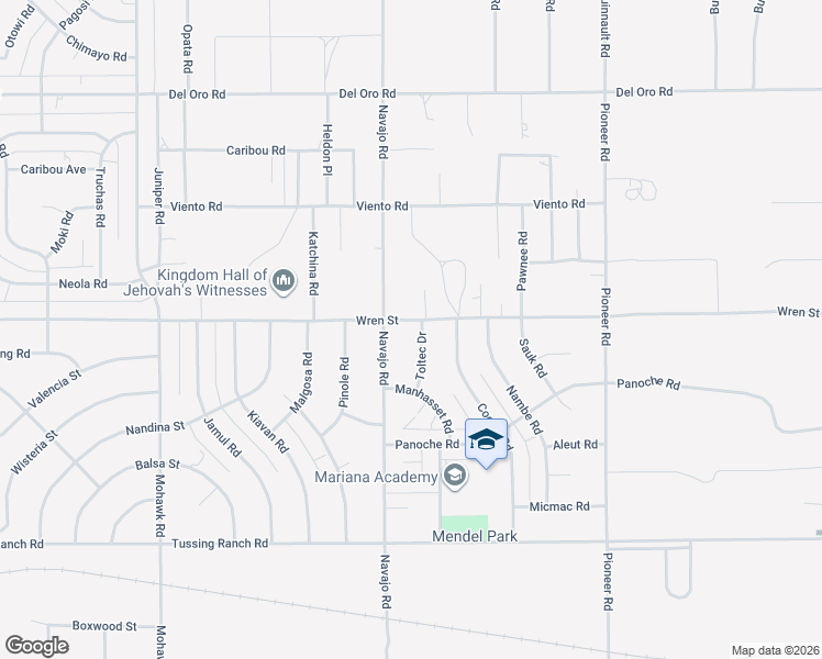 map of restaurants, bars, coffee shops, grocery stores, and more near 21747 Wren Street in Apple Valley