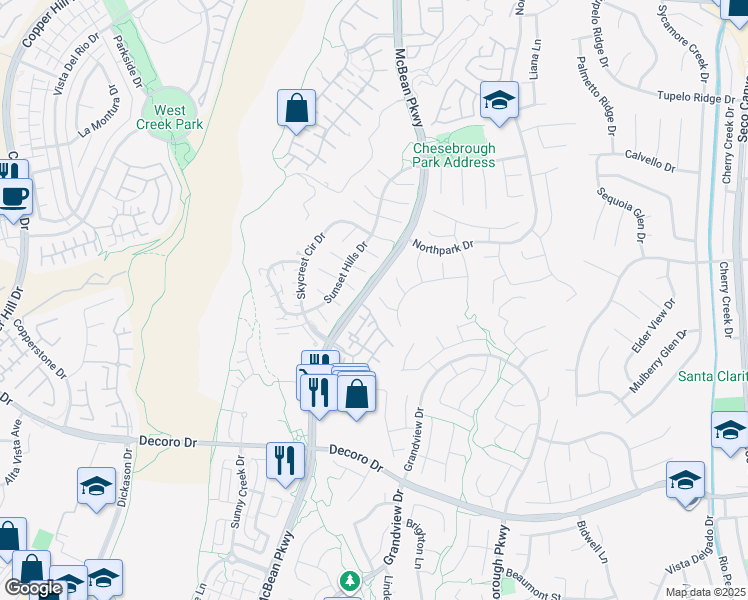 map of restaurants, bars, coffee shops, grocery stores, and more near 27831 Silverton Court in Santa Clarita