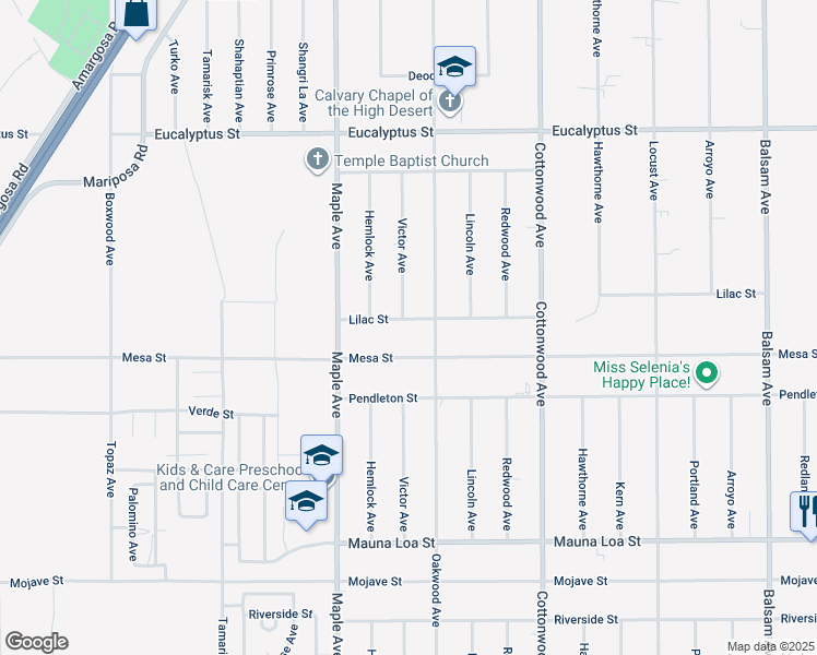 map of restaurants, bars, coffee shops, grocery stores, and more near 14639 Lilac Street in Hesperia